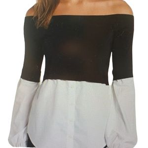 Trouvé black/white off the shoulder blouse size small